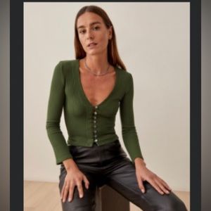 Reformation Gellar Knit Top - Color Fern- Size L